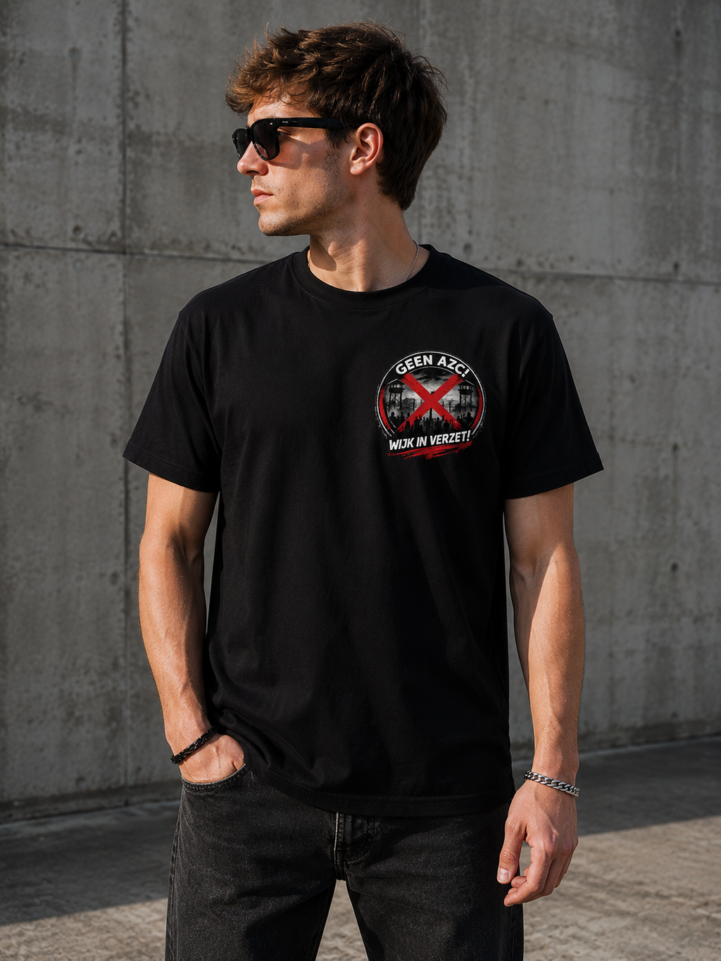 Geen AZC Wijk in verzet Tee – White Edition